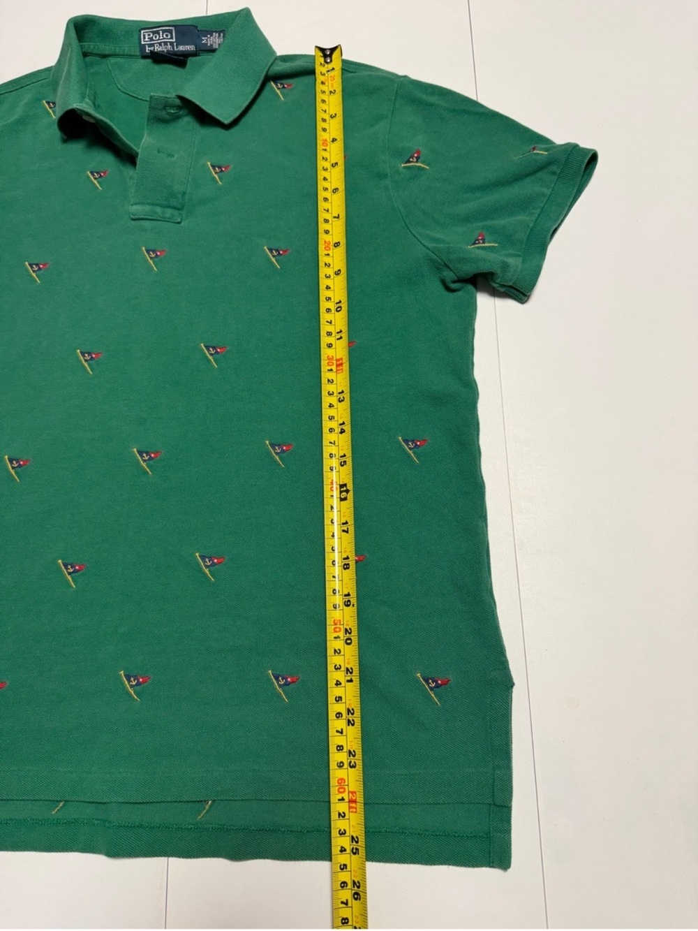 Polo Ralph Lauren Green Pique Polo with Embroidered Nautical Flags - Picture 6 of 9